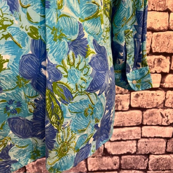 Talbots Blue, White & Green 3/4 Sleeve Blouse Size M - Picture 7 of 9